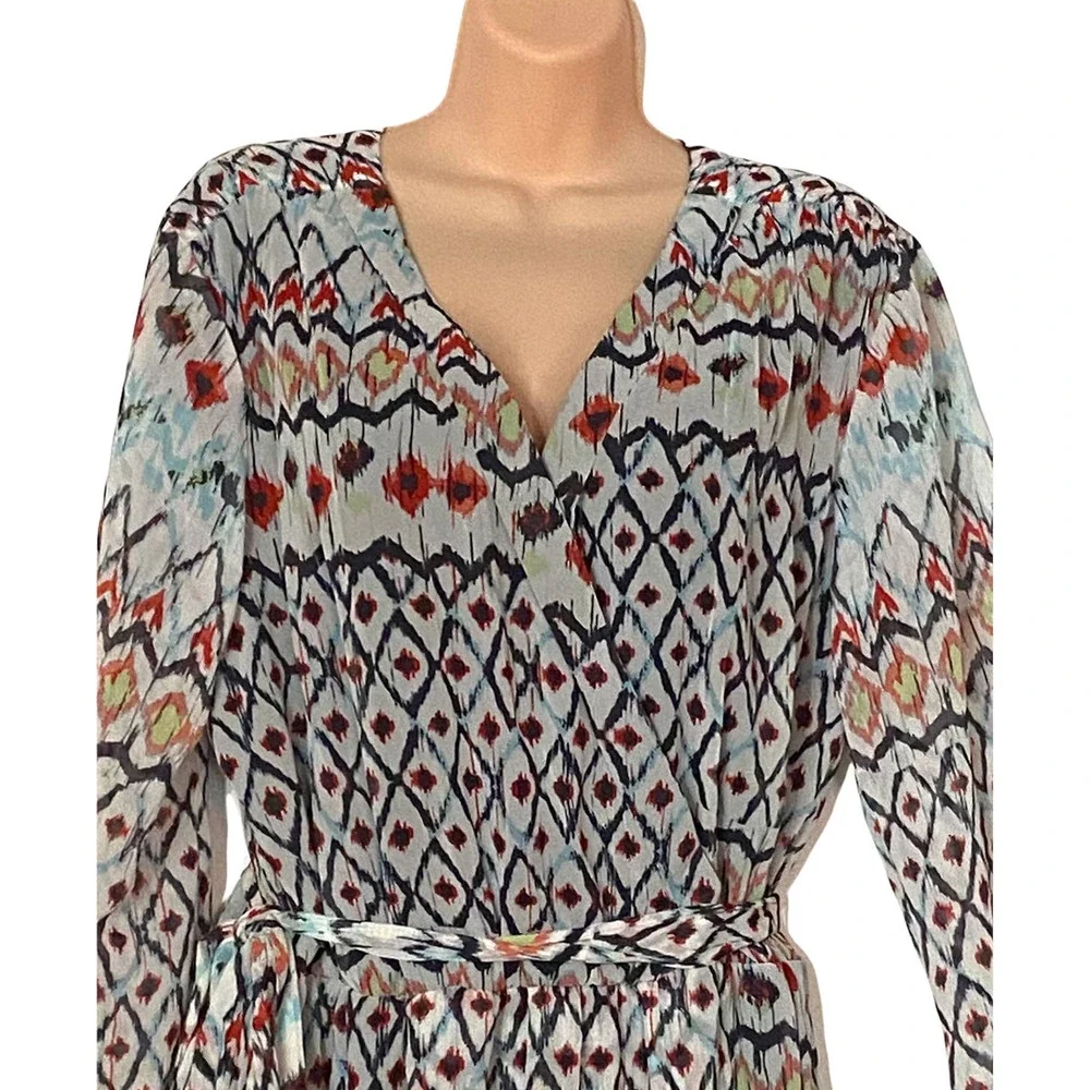 Steve Harvey Southwest Print Off-White Chiffon Office Casual Wedding Guest Dress - Picture 6 of 13